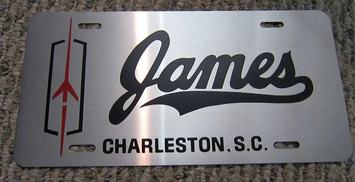 Vinyl on Brushed Aluminum James Oldsmobile ad plate.JPG