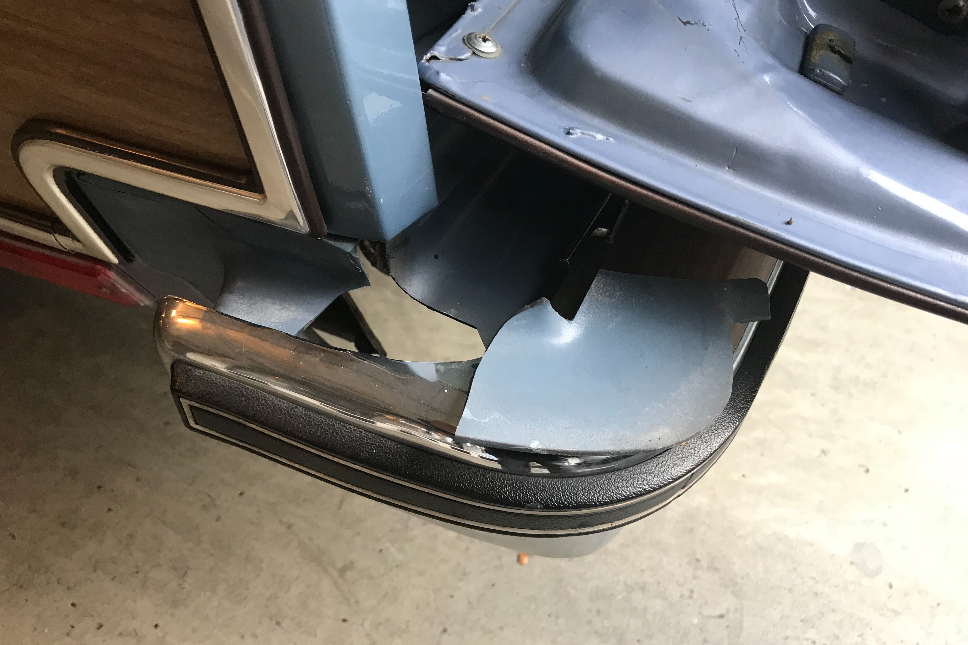 1983 Buick Regal Wagon rear bumper filler panel damage