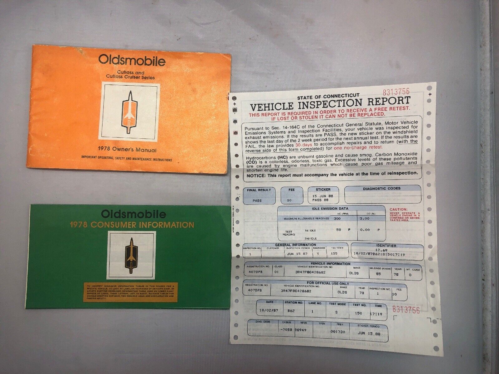 Vtg 1978 Oldsmobile Cutlass Owner’s Manual Consumer Info Inspection Report Lot