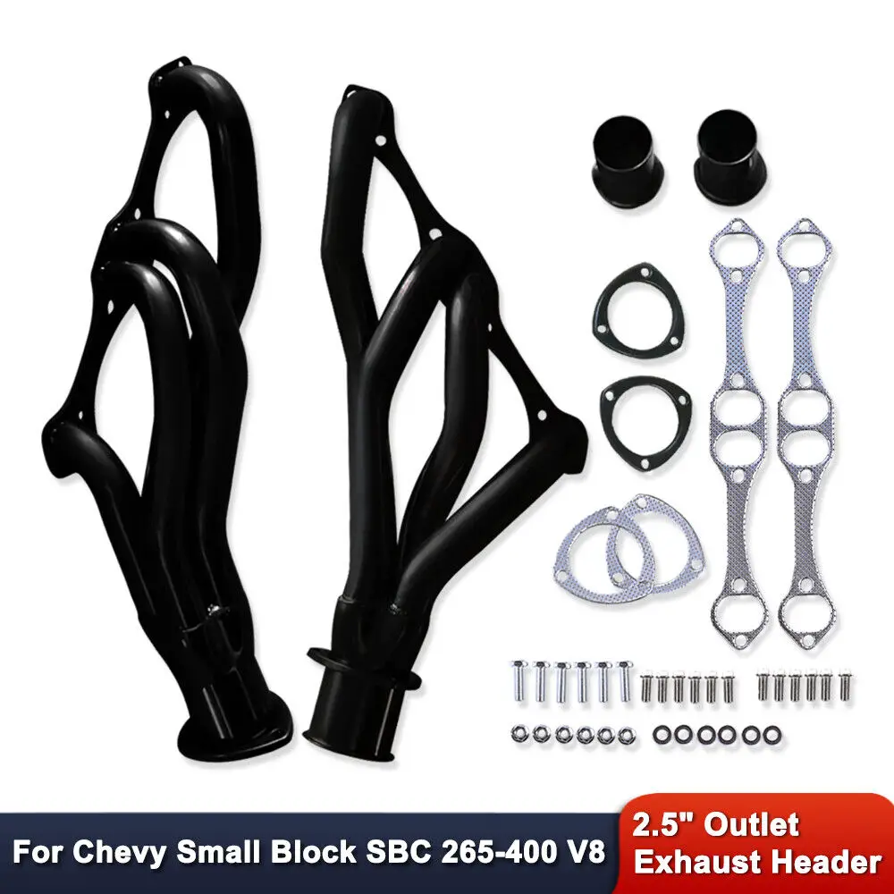 For Chevy SBC 265 305 400 V8 A/F/G Body Black Painted Mid Length Exhaust Headers