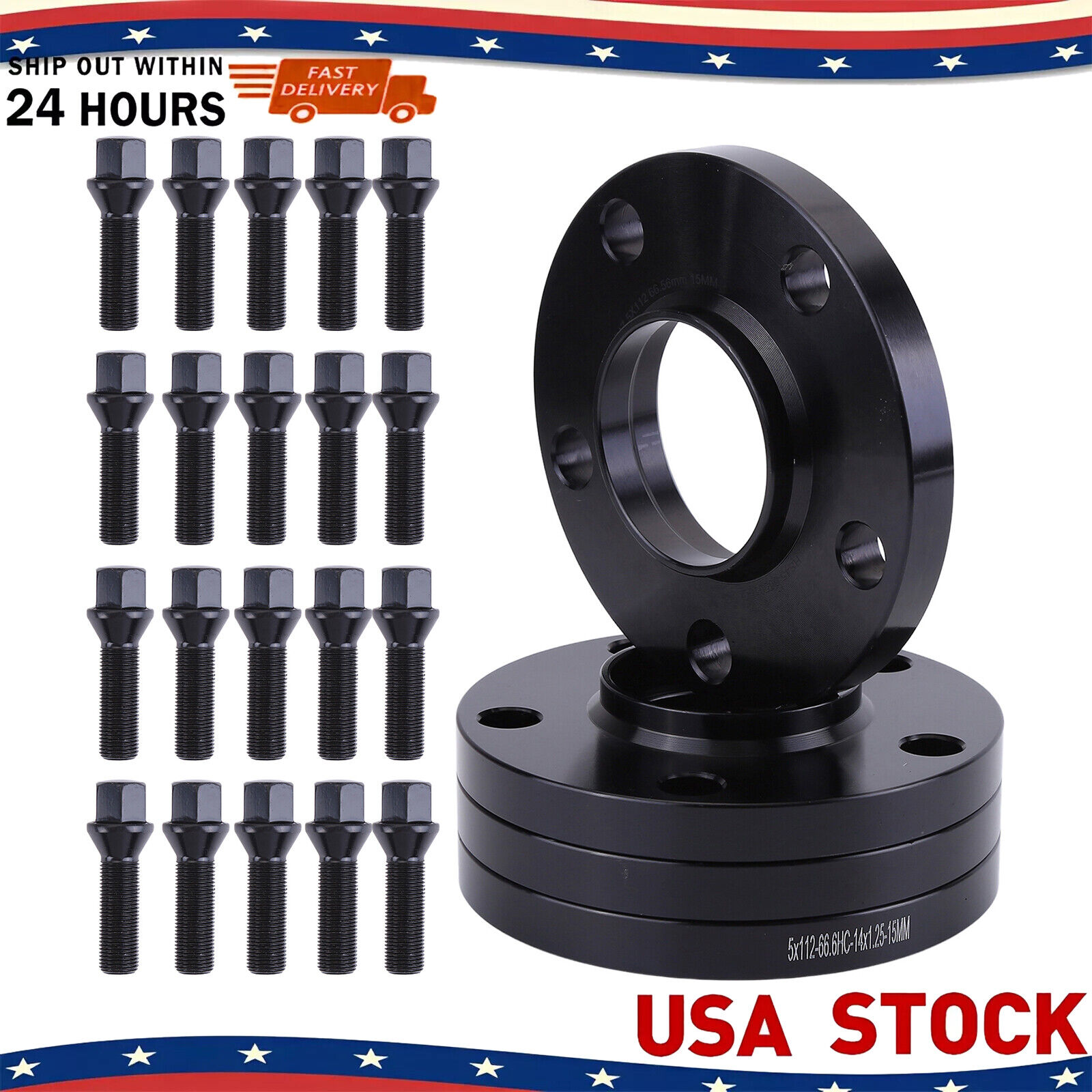 [4] 15mm Thick BMW G-Body 5×112 C.B 66.6 Wheel Spacer Kit 14×1.25 Bolts Included